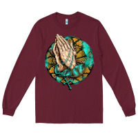 Burgundy western praying hands prayer rosary  faith cross Long Sleeve Tee - BarkalooDesign