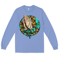 Colony Blue western praying hands prayer rosary  faith cross Long Sleeve Tee - BarkalooDesign