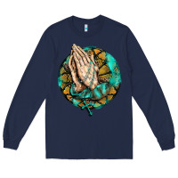 Navy western praying hands prayer rosary  faith cross Long Sleeve Tee - BarkalooDesign