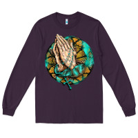 Plum western praying hands prayer rosary  faith cross Long Sleeve Tee - BarkalooDesign