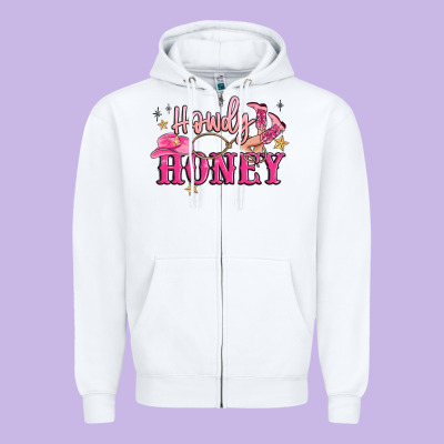 Howdy Honey Zipper Hoodie Designed By Maliassmallbusiness