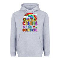 Heather Grey name vibrant positivity rainbow art Heavyweight Hoodie - LillyAllenDesigns