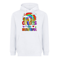 White name vibrant positivity rainbow art Heavyweight Hoodie - LillyAllenDesigns