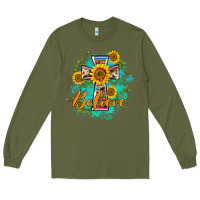 Army Green western belive sunflowers cross Long Sleeve Tee - BarkalooDesign