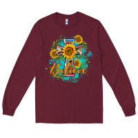 Burgundy western belive sunflowers cross Long Sleeve Tee - BarkalooDesign