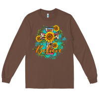 Chestnut western belive sunflowers cross Long Sleeve Tee - BarkalooDesign