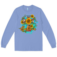 Colony Blue western belive sunflowers cross Long Sleeve Tee - BarkalooDesign