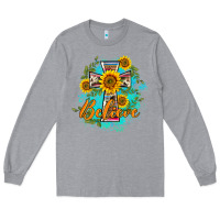 Heather Grey western belive sunflowers cross Long Sleeve Tee - BarkalooDesign