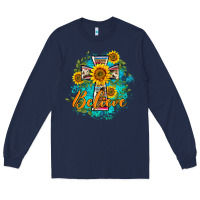 Navy western belive sunflowers cross Long Sleeve Tee - BarkalooDesign
