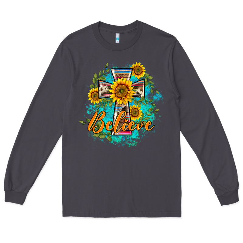 Western Belive Sunflowers Cross Long Sleeve Tee by BarkalooDesign | Teevron