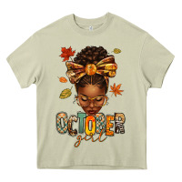 October Girl Afro Woman Fall Heavy Core Tee | Teevron