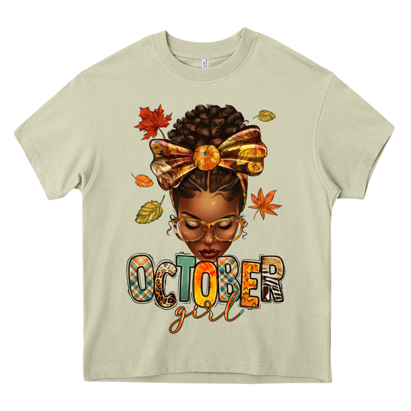 October Girl Afro Woman Fall Heavy Core Tee by texasbilliewilder | Teevron
