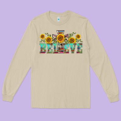 Western Believe Sunflowers Flowers Long Sleeve Tee Designed By Barkaloodesign