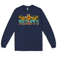 Navy western believe sunflowers flowers Long Sleeve Tee - BarkalooDesign