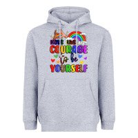 Heather Grey courage to be yourself rainbow message Heavyweight Hoodie - LillyAllenDesigns