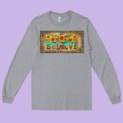 Western Believe Leopard Aztek License Plate Template Long Sleeve Tee Designed By Barkaloodesign