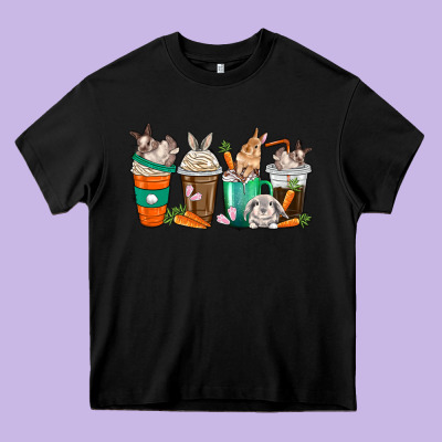 Rabbit Coffee Cups Heavy Core Tee Designed By Texasbilliewilder