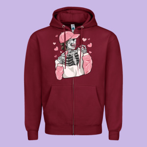 Skeleton Girl Valentine's Day Zipper Hoodie Designed By Maliassmallbusiness