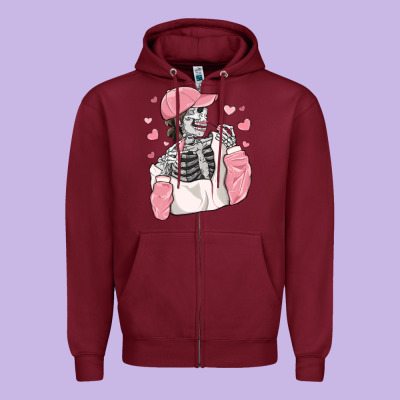 Skeleton Girl Valentine's Day Zipper Hoodie Designed By Maliassmallbusiness