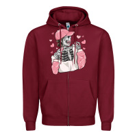 Burgundy skeleton girl valentine's day Zipper Hoodie - MaliasSmallBusiness
