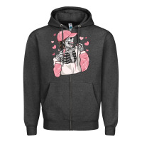 Charcoal Heather skeleton girl valentine's day Zipper Hoodie - MaliasSmallBusiness