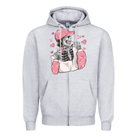 Heather Grey skeleton girl valentine's day Zipper Hoodie - MaliasSmallBusiness