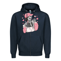 Navy skeleton girl valentine's day Zipper Hoodie - MaliasSmallBusiness