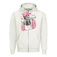 Oatmeal Heather skeleton girl valentine's day Zipper Hoodie - MaliasSmallBusiness
