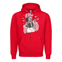 Red skeleton girl valentine's day Zipper Hoodie - MaliasSmallBusiness