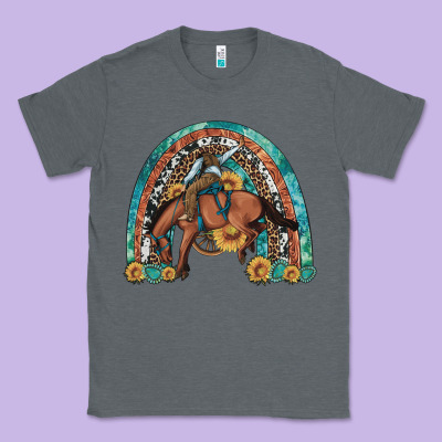 Bucking Bronco Rodeo Rainbow Classic Tee Designed By Artiststas