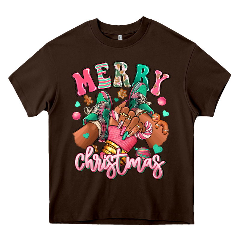 Pink Merry Christmas Black Girl Sneakers Heavy Core Tee by RanaPortraitStore | Teevron
