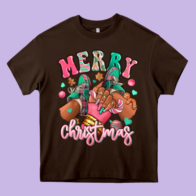 Heavy Core Tee pink merry christmas black girl sneakers