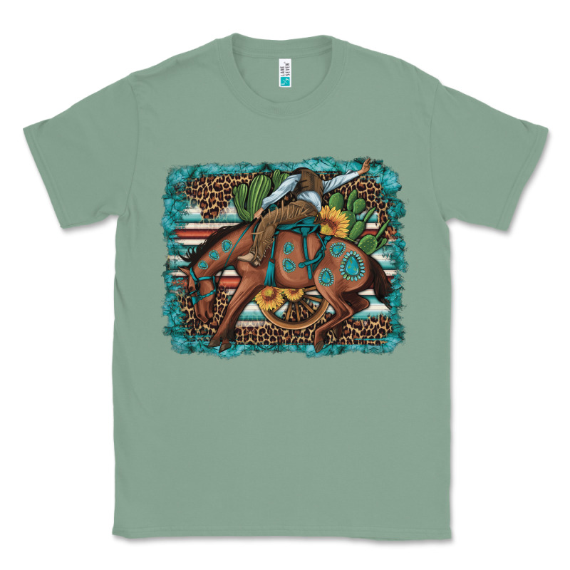 Bucking Bronco Cowboy Rodeo Cactus And Sunflowers Classic Tee by Artiststas | Teevron