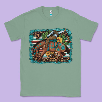 Bucking Bronco Cowboy Rodeo Cactus And Sunflowers Classic Tee Designed By Artiststas