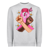 Heather Grey Breast Cancer Fist Daisy Butterfly Heavyweight Sweatshirt - Artiststas