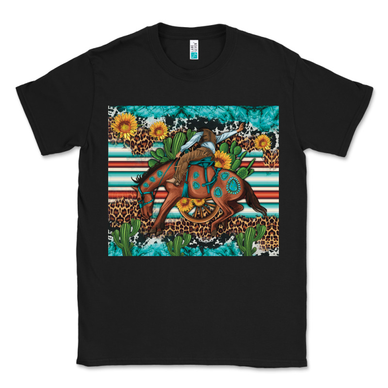Bucking Bronco Cowboy Rodeo Cactus And Sunflowers Classic Tee by Artiststas | Teevron