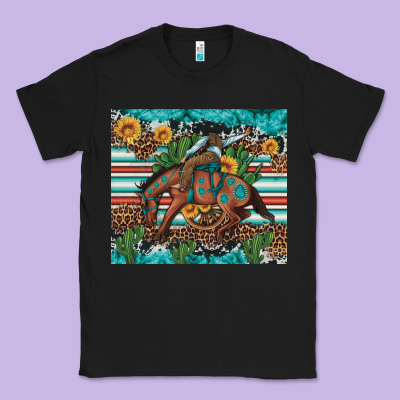Bucking Bronco Cowboy Rodeo Cactus And Sunflowers Classic Tee Designed By Artiststas