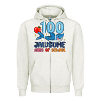 Oatmeal Heather 100 jawsome days of school Zipper Hoodie - MaliasSmallBusiness