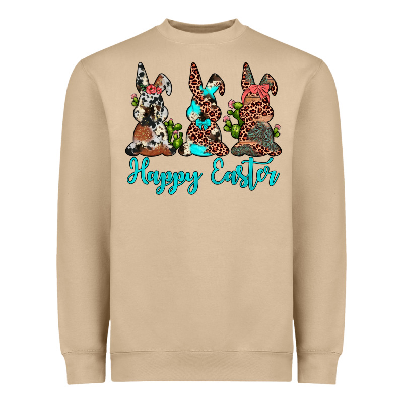 Happy Easter Leopard Cowhide Turquoise Cactus Bunny's Heavyweight Sweatshirt by JahusDesignShop | Teevron