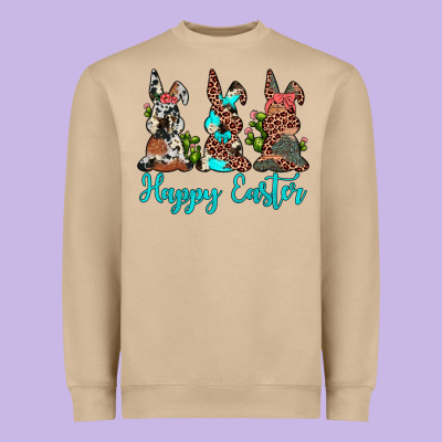Happy Easter Leopard Cowhide Turquoise Cactus Bunny's Heavyweight Sweatshirt Designed By Jahusdesignshop