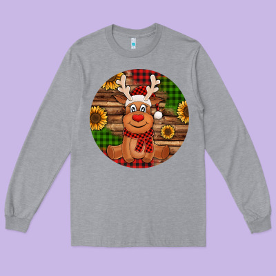 Cute Reindeer Christmas Long Sleeve Tee Designed By Jasminsmagicworld
