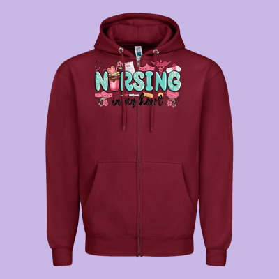 Nursing In My Heart Zipper Hoodie Designed By Maliassmallbusiness