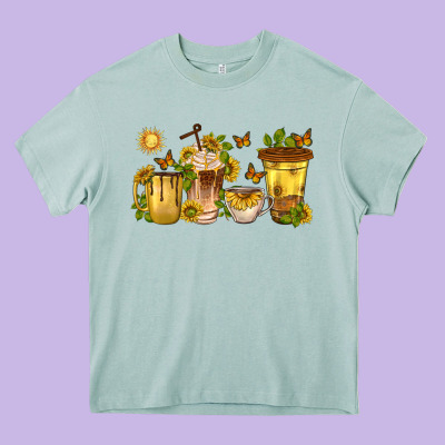 Sunflower Coffee Cups Heavy Core Tee Designed By Texasbilliewilder