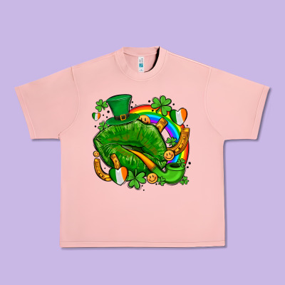 St Patricks Lips With Horseshoe Rainbow And Shamrocks Urban Heavy Tee Designed By Adodesignshop