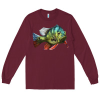 Burgundy Peacock Bass Illustrations Long Sleeve Tee - LillyAllenDesigns