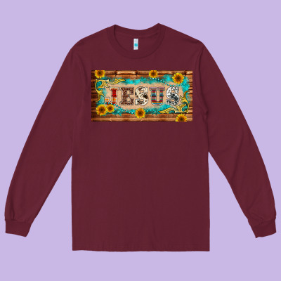 Jesus Western Patterns License Plate Template Long Sleeve Tee Designed By Barkaloodesign