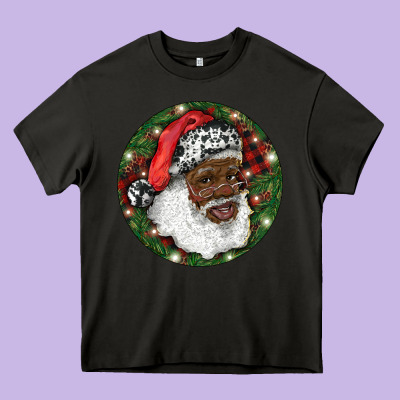 Heavy Core Tee African American Santa Christmas