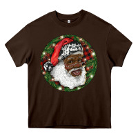 Chocolate Brown African American Santa Christmas Heavy Core Tee - RanaPortraitStore