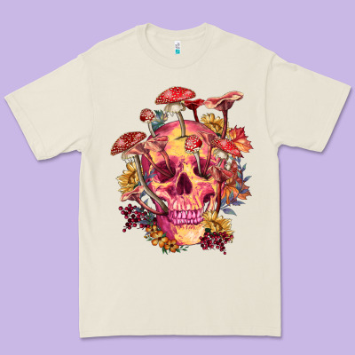 Premium Tee Floral skeleton with mushrooms