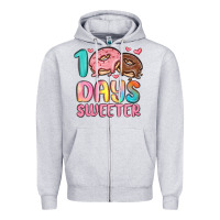 Heather Grey 100 days sweeter Zipper Hoodie - MaliasSmallBusiness